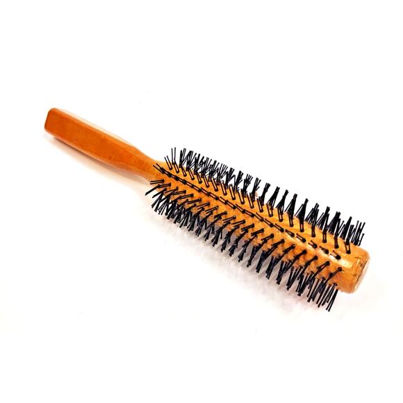 VTG Teakwood Wooden Handle Round Hair Brush Taiwan 8.5" Salon Styling - Picture 4 of 7